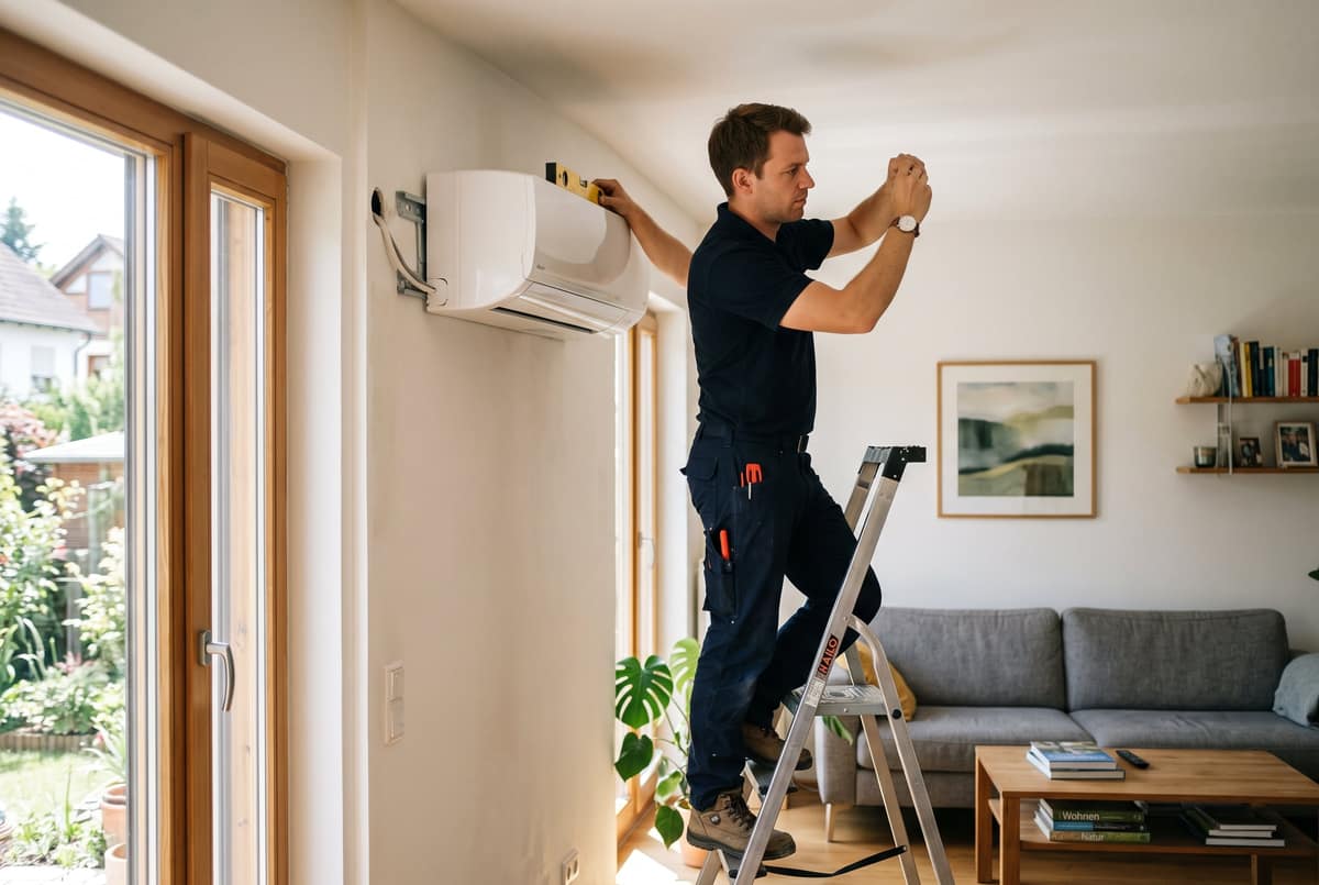 Montage einer Split-Klimaanlage im Wohnzimmer